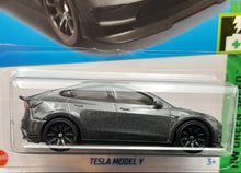 Load image into Gallery viewer, Hot Wheels 2023 Tesla Model Y Midnight Silver #37 HW Green Speed 1/10 New Long Card
