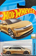 Load image into Gallery viewer, Hot Wheels 2023 Lucid Air Gold #97 Factory Fresh 1/5 New Long Card
