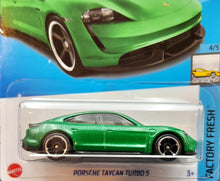 Load image into Gallery viewer, Hot Wheels 2023 Porsche Taycan Turbo S Green #149 Factory Fresh 4/5 New Long Card
