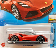 Load image into Gallery viewer, Hot Wheels 2023 Lotus Emira Red #121 Factory Fresh 3/5 New Long Card
