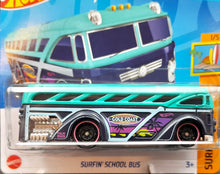 Load image into Gallery viewer, Hot Wheels 2023 Surfin&#39; School Bus Turquoise &amp; Dark Blue #24 Surf&#39;s Up 1/5 New
