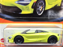 Load image into Gallery viewer, Matchbox 2022 McLaren 720S Spider Lime MBX Showroom #3 New Long Card
