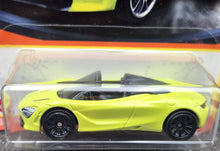 Load image into Gallery viewer, Matchbox 2022 McLaren 720S Spider Lime MBX Showroom #3 New Long Card
