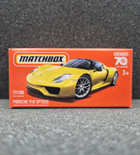 Load image into Gallery viewer, Matchbox 2023 Porsche 918 Spyder Yellow #77 MBX Showroom New Sealed Box
