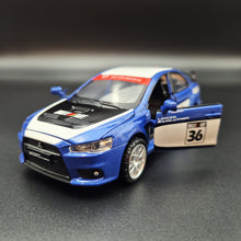 Load image into Gallery viewer, Explorafind 2015 Mitsubishi Lancer Evolution Blue 1:32 Die Cast Car
