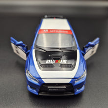 Load image into Gallery viewer, Explorafind 2015 Mitsubishi Lancer Evolution Blue 1:32 Die Cast Car
