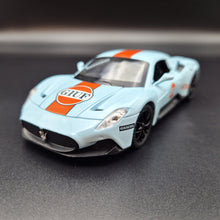 Load image into Gallery viewer, Explorafind 2023 Maserati MC20 Gulf Blue 1:32 Die Cast Car
