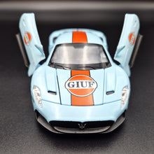 Load image into Gallery viewer, Explorafind 2023 Maserati MC20 Gulf Blue 1:32 Die Cast Car
