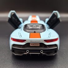 Load image into Gallery viewer, Explorafind 2023 Maserati MC20 Gulf Blue 1:32 Die Cast Car
