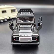 Load image into Gallery viewer, Explorafind 2012 Land Rover Defender with Caravan Black/Cream 1:32 Die Cast
