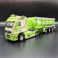 Load image into Gallery viewer, Explorafind 2014 Volvo FH16 Style Fuel/Oil Tanker Semi-Truck Green/White 1:50 Die Cast
