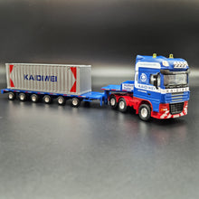 Load image into Gallery viewer, Explorafind 2011 DAF XF105 Style Low Loader Container Transporter Truck Blue 1:50 Die Cast
