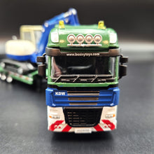 Load image into Gallery viewer, Explorafind 2011 DAF XF105 Style Low Loader Truck with Terex HR32 Excavator Blue/Green 1:50 Die Cast
