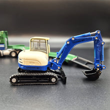 Load image into Gallery viewer, Explorafind 2011 DAF XF105 Style Low Loader Truck with Terex HR32 Excavator Blue/Green 1:50 Die Cast
