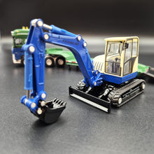 Load image into Gallery viewer, Explorafind 2011 DAF XF105 Style Low Loader Truck with Terex HR32 Excavator Blue/Green 1:50 Die Cast
