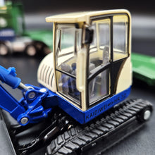 Load image into Gallery viewer, Explorafind 2011 DAF XF105 Style Low Loader Truck with Terex HR32 Excavator Blue/Green 1:50 Die Cast
