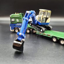 Load image into Gallery viewer, Explorafind 2011 DAF XF105 Style Low Loader Truck with Terex HR32 Excavator Blue/Green 1:50 Die Cast
