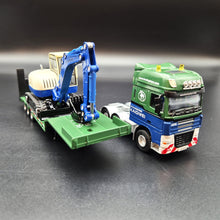 Load image into Gallery viewer, Explorafind 2011 DAF XF105 Style Low Loader Truck with Terex HR32 Excavator Blue/Green 1:50 Die Cast
