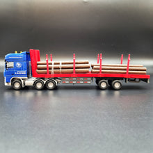 Load image into Gallery viewer, Explorafind 2011 DAF XF105 Style Timber Transporter Semi Truck Blue/Red 1:50 Die Cast
