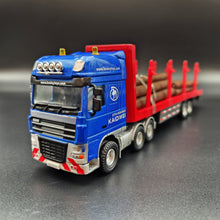 Load image into Gallery viewer, Explorafind 2011 DAF XF105 Style Timber Transporter Semi Truck Blue/Red 1:50 Die Cast
