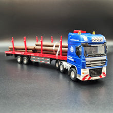 Load image into Gallery viewer, Explorafind 2011 DAF XF105 Style Timber Transporter Semi Truck Blue/Red 1:50 Die Cast
