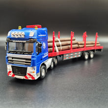 Load image into Gallery viewer, Explorafind 2011 DAF XF105 Style Timber Transporter Semi Truck Blue/Red 1:50 Die Cast
