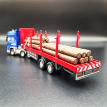 Load image into Gallery viewer, Explorafind 2011 DAF XF105 Style Timber Transporter Semi Truck Blue/Red 1:50 Die Cast
