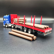 Load image into Gallery viewer, Explorafind 2011 DAF XF105 Style Timber Transporter Semi Truck Blue/Red 1:50 Die Cast
