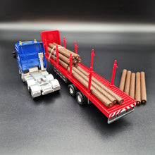 Load image into Gallery viewer, Explorafind 2011 DAF XF105 Style Timber Transporter Semi Truck Blue/Red 1:50 Die Cast
