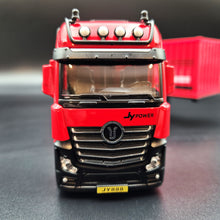 Load image into Gallery viewer, Explorafind 2022 Mercedes-Benz Actros Style Container Semi-Truck Red/Black 1:50 Die Cast
