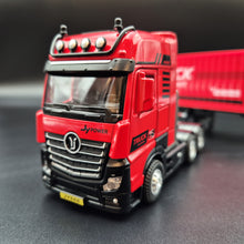 Load image into Gallery viewer, Explorafind 2022 Mercedes-Benz Actros Style Container Semi-Truck Red/Black 1:50 Die Cast
