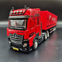 Load image into Gallery viewer, Explorafind 2022 Mercedes-Benz Actros Style Container Semi-Truck Red/Black 1:50 Die Cast
