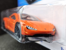 Load image into Gallery viewer, Hot Wheels 2023 Tesla Roadster Orange #249 Then &amp; Now 9/10 New Long Card
