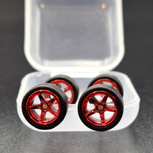 Load image into Gallery viewer, 1:64 5 Spoke Red Chrome Wheel Set with Slick Rubber Tyres - Hot Wheels, Matchbox
