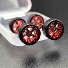 Load image into Gallery viewer, 1:64 5 Spoke Red Chrome Wheel Set with Slick Rubber Tyres - Hot Wheels, Matchbox
