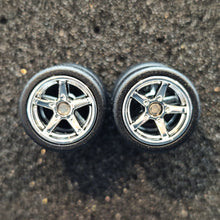 Load image into Gallery viewer, 1:64 5 Spoke Chrome Wheel Set with Slick Rubber Tyres - Hot Wheels, Matchbox
