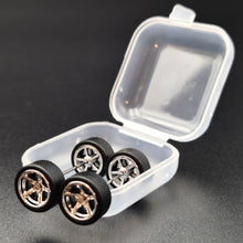 Load image into Gallery viewer, 1:64 5 Spoke Chrome Wheel Set with Slick Rubber Tyres - Hot Wheels, Matchbox
