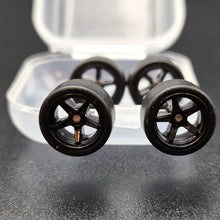 Load image into Gallery viewer, 1:64 5 Spoke Black Wheel Set with Slick Rubber Tyres - Hot Wheels, Matchbox
