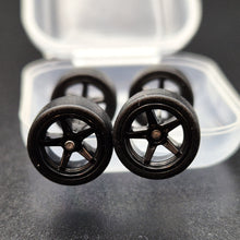 Load image into Gallery viewer, 1:64 5 Spoke Black Wheel Set with Slick Rubber Tyres - Hot Wheels, Matchbox
