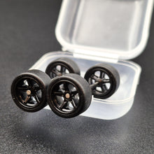 Load image into Gallery viewer, 1:64 5 Spoke Black Wheel Set with Slick Rubber Tyres - Hot Wheels, Matchbox
