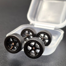 Load image into Gallery viewer, 1:64 5 Spoke Black Wheel Set with Slick Rubber Tyres - Hot Wheels, Matchbox
