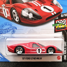 Load image into Gallery viewer, Hot Wheels 2021 &#39;67 Ford GT40 MK.IV Red #106 HW Race Day 8/10 New Long Card
