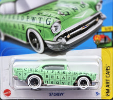 Load image into Gallery viewer, Hot Wheels 2024 &#39;57 Chevy Light Green #121 HW Art Cars 6/10 New Long Card

