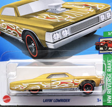 Load image into Gallery viewer, Hot Wheels 2024 Layin&#39; Lowrider Matte Gold #113 HW Reverse Rake 3/5 New Long Card
