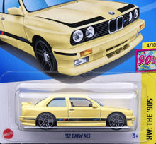 Load image into Gallery viewer, Hot Wheels 2024 &#39;92 BMW M3 Light Yellow #195 HW: The &#39;90s 4/10 New Long Card
