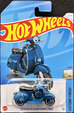 Load image into Gallery viewer, Hot Wheels 2024 Vespa 90 SS Super Sprint (1966) Blue #71 Factory Fresh 6/10 New Long Card
