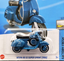 Load image into Gallery viewer, Hot Wheels 2024 Vespa 90 SS Super Sprint (1966) Blue #71 Factory Fresh 6/10 New Long Card
