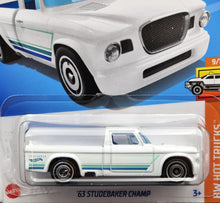 Load image into Gallery viewer, Hot Wheels 2024 &#39;63 Studebaker Champ White #155 HW Hot Trucks 9/10 New Long Card
