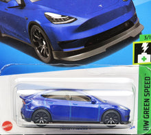 Load image into Gallery viewer, Hot Wheels 2024 Tesla Model Y Blue #15 HW Green Speed 3/10 New Long Card
