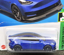 Load image into Gallery viewer, Hot Wheels 2024 Tesla Model Y Blue #15 HW Green Speed 3/10 New Long Card
